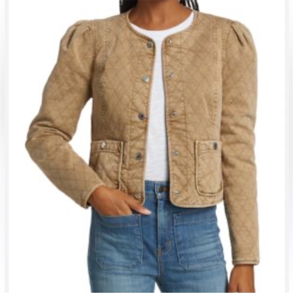 Veronica Beard Camilla Quilted Jacket in Tan Sierra Size Medium